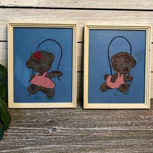 2 quilt & embroidered vintage nursery pictures